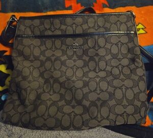 Coach Brown Signature Crossbody Bag with Dark Trim